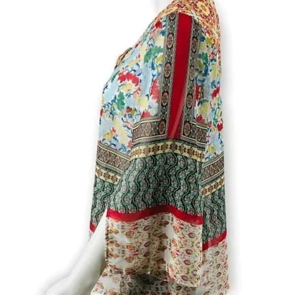 Fig and Flower Peasant Top Floral Sheer Boho Size Small - Picture 6 of 10